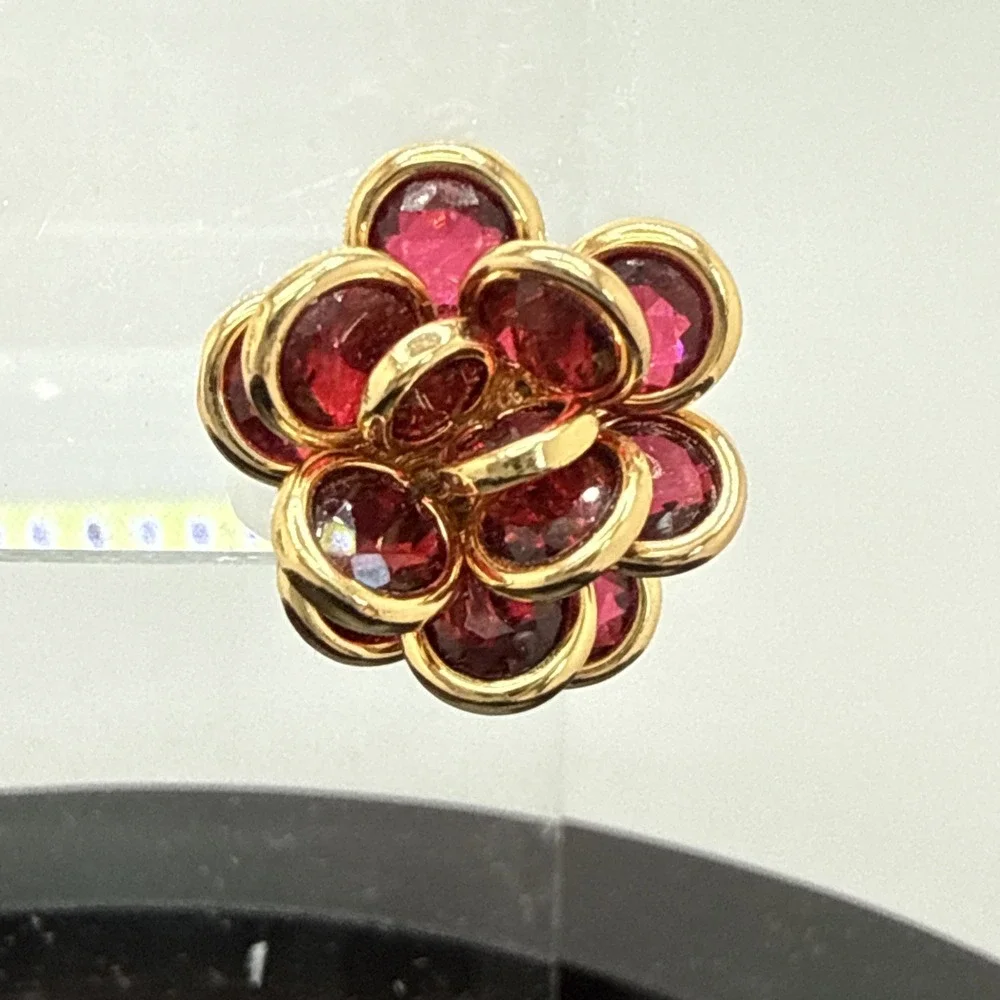 Kate Spade Jeweled Rosette Stud Post Earrings Red Gold Toned